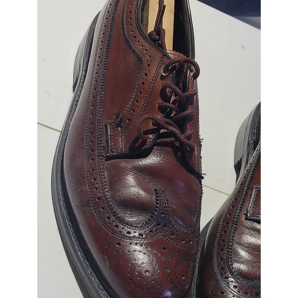 Men’s Wingtip Oxford Dress Shoes Brown Leather Brogue Business Casual Size 9